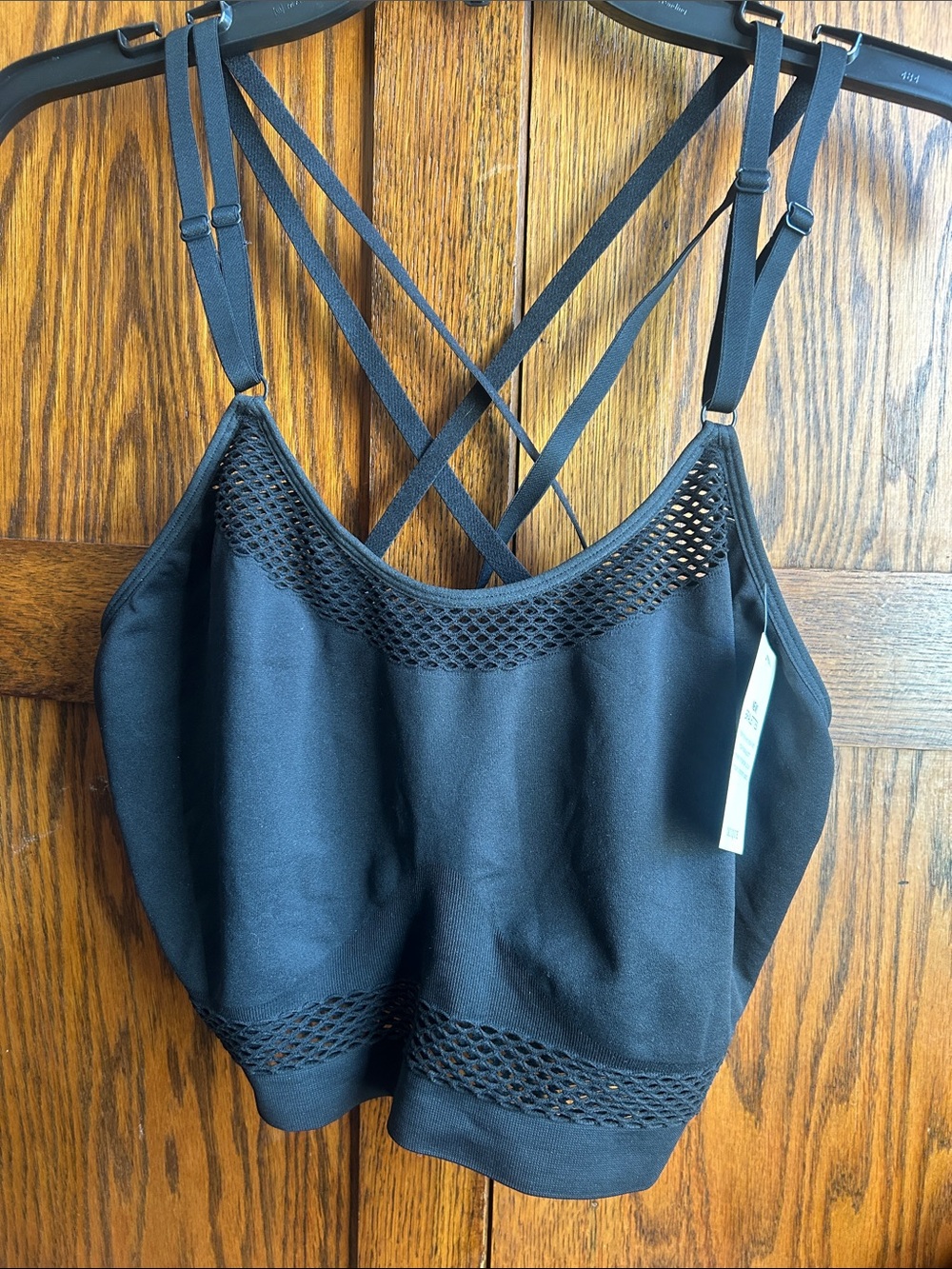 Cacique Black Mesh-Trim Strappy Sports Bralette